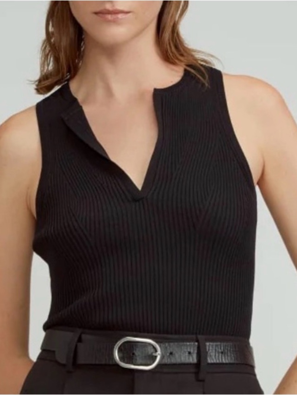 Everlane Ribbed V-Neck Top - Black